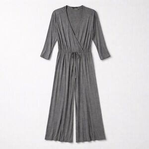 Gray Wrap-Front Jumpsuit with Drawstring Waist